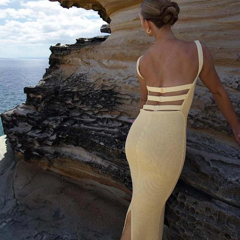Fit Wrap Bodycon Knitted Long Club Party Maxi Dress