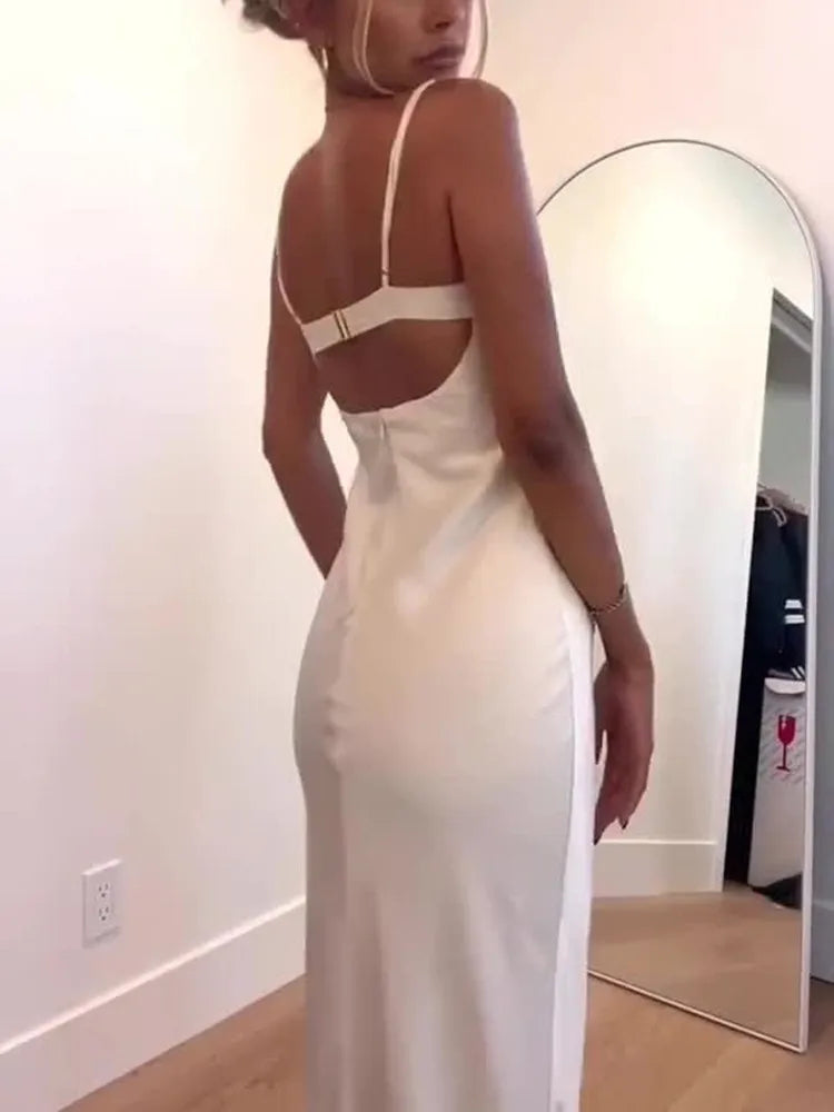 Spaghetti Strap Bodycon Slim Sleeveless Backless Lace Maxi Dress