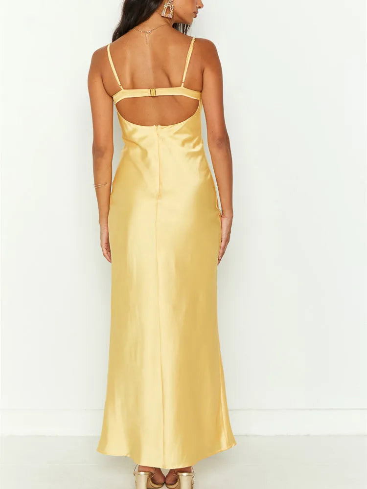 Spaghetti Strap Bodycon Slim Sleeveless Backless Lace Maxi Dress