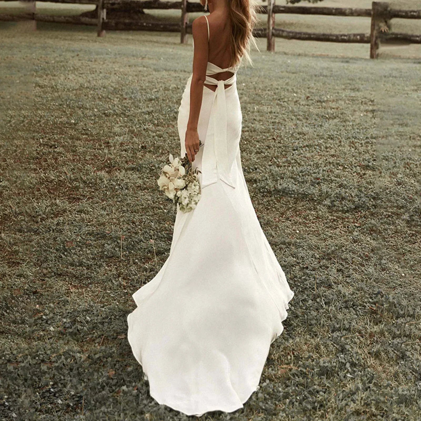 Satin Spaghetti Strap Backless Bridal Mini Dress