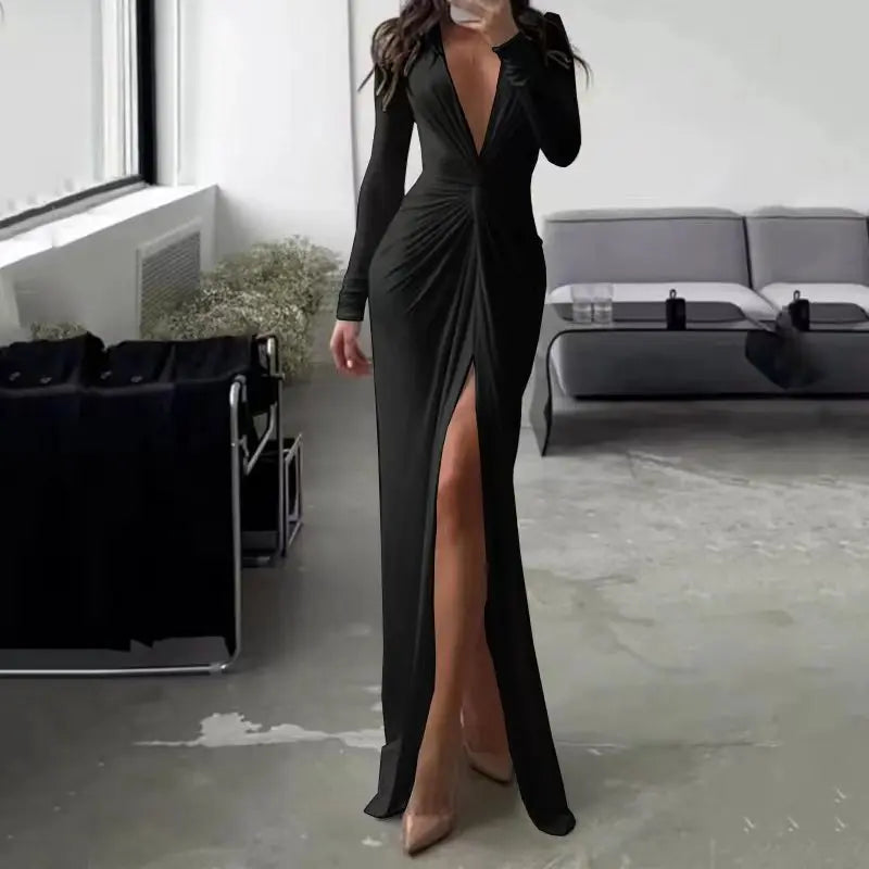 Bodycon Deep V Neck Party Prom Maxi Dress