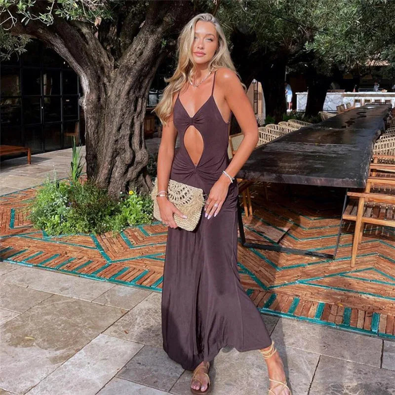 Cutout Backless Split Party Midi Dress