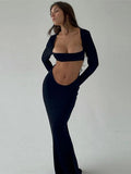 Long Sleeve Square Neck Cutout Bodycon Maxi Dress