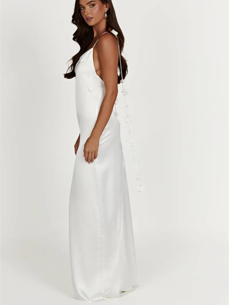 Flower Tassel Sleeveless Sling Party Backless Maxi Dress