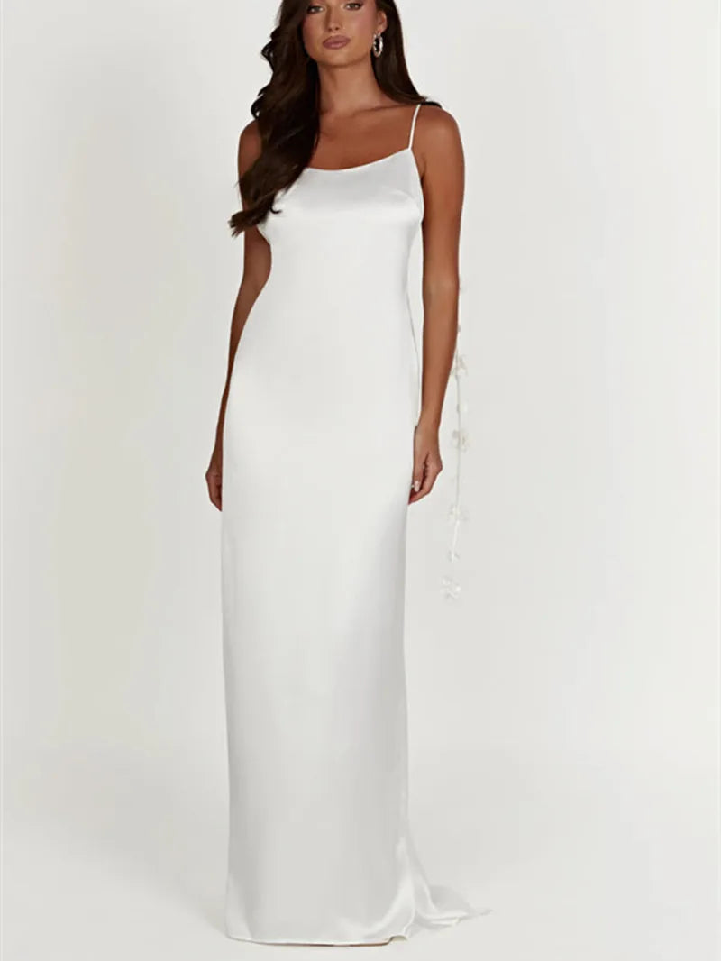 Flower Tassel Sleeveless Sling Party Backless Maxi Dress