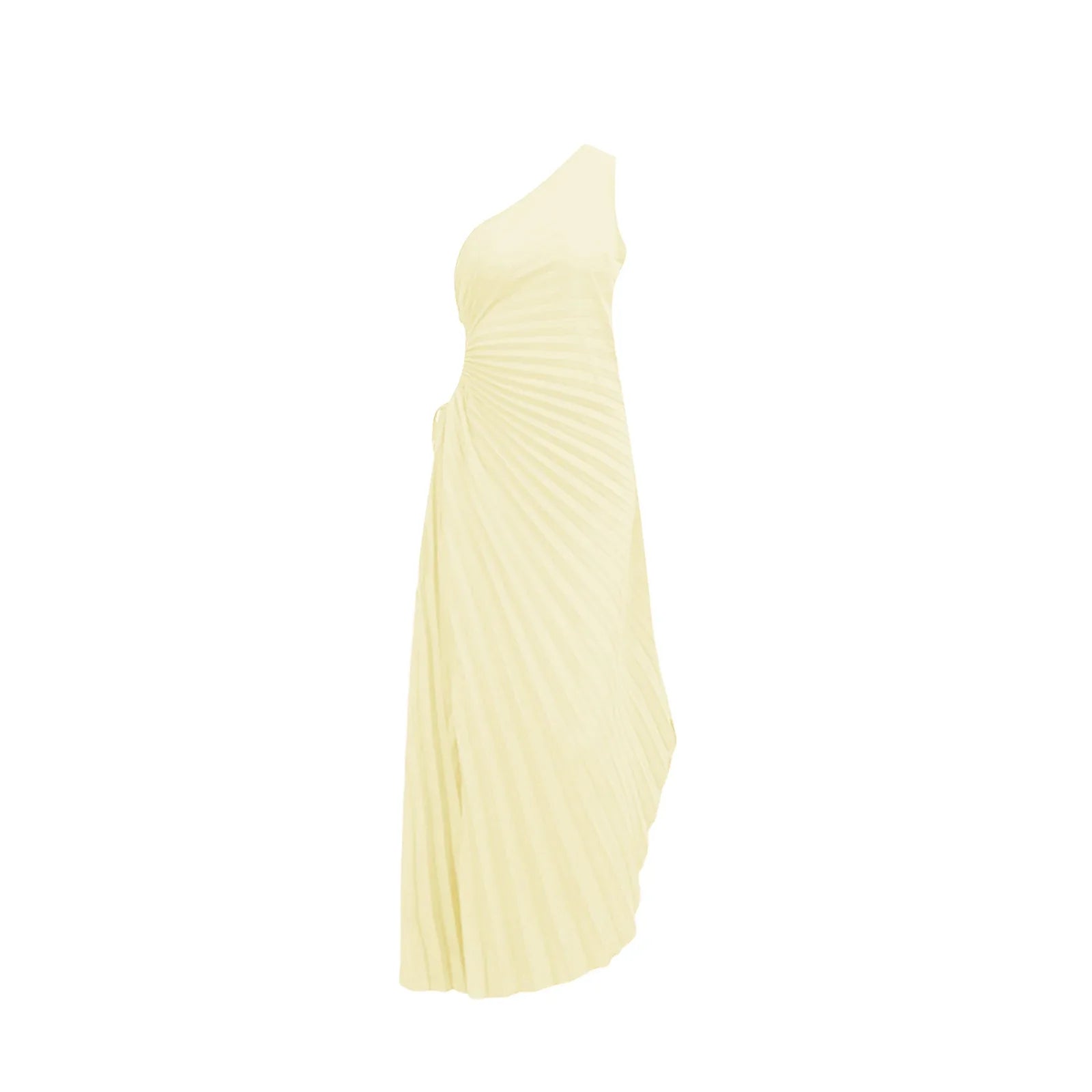 One Shoulder Sleeveless Smocked High Waist Pleated Maxi Dress