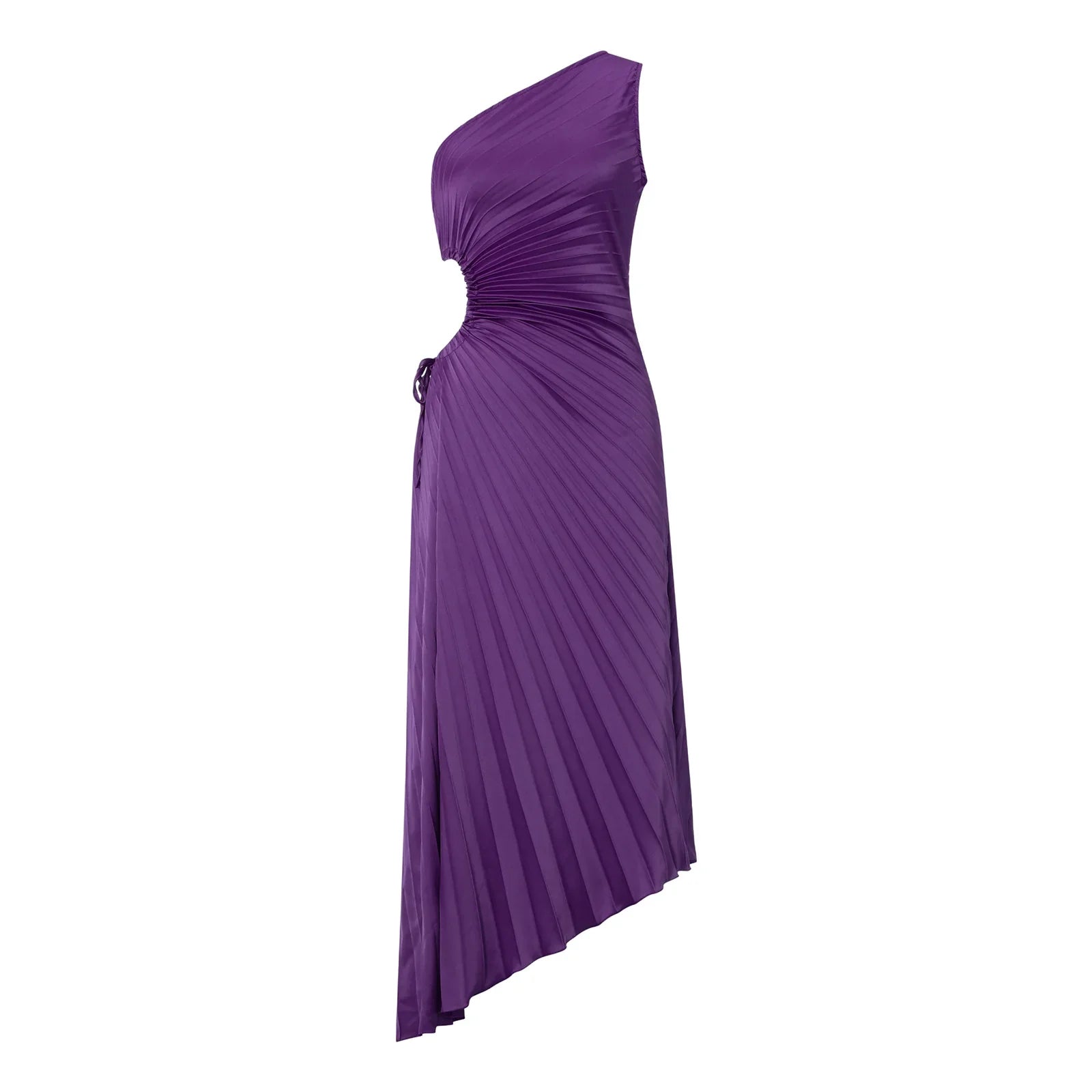One Shoulder Sleeveless Smocked High Waist Pleated Maxi Dress