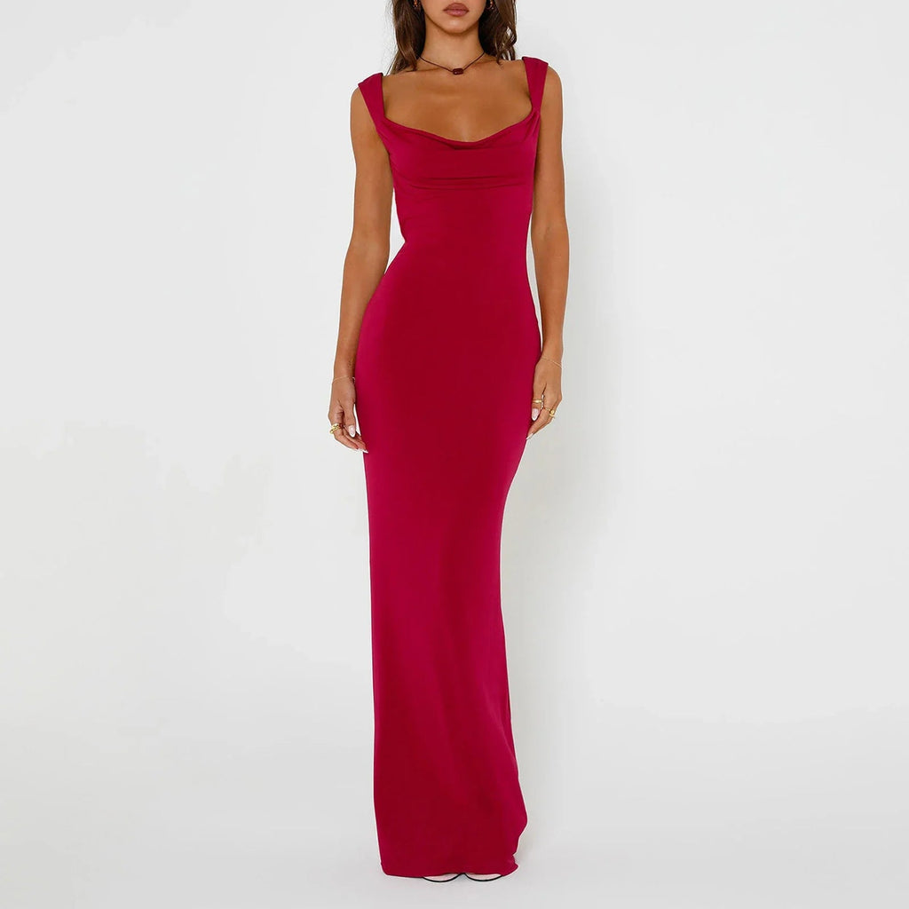 Backless Scoop Neck Bow Tie Open Back Party Maxi Dress