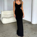 Backless Scoop Neck Bow Tie Open Back Party Maxi Dress