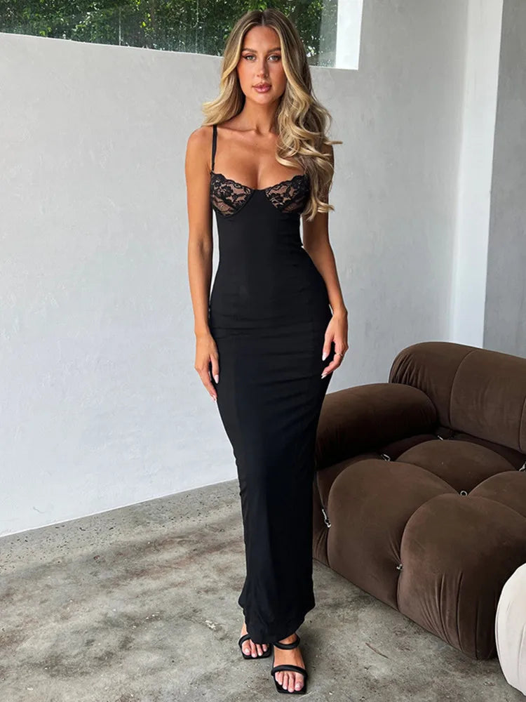 Bodycon Cami Sleeveless Lace Spaghetti Strap Maxi Dress