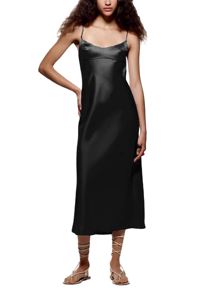 Low Cut Bodycon Spaghetti Strap Sleeveless Streetwear Maxi Dress