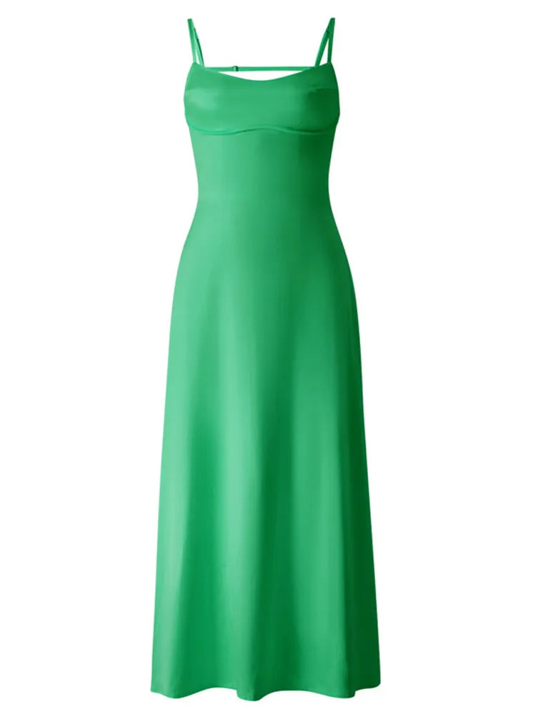 Low Cut Bodycon Spaghetti Strap Sleeveless Streetwear Maxi Dress