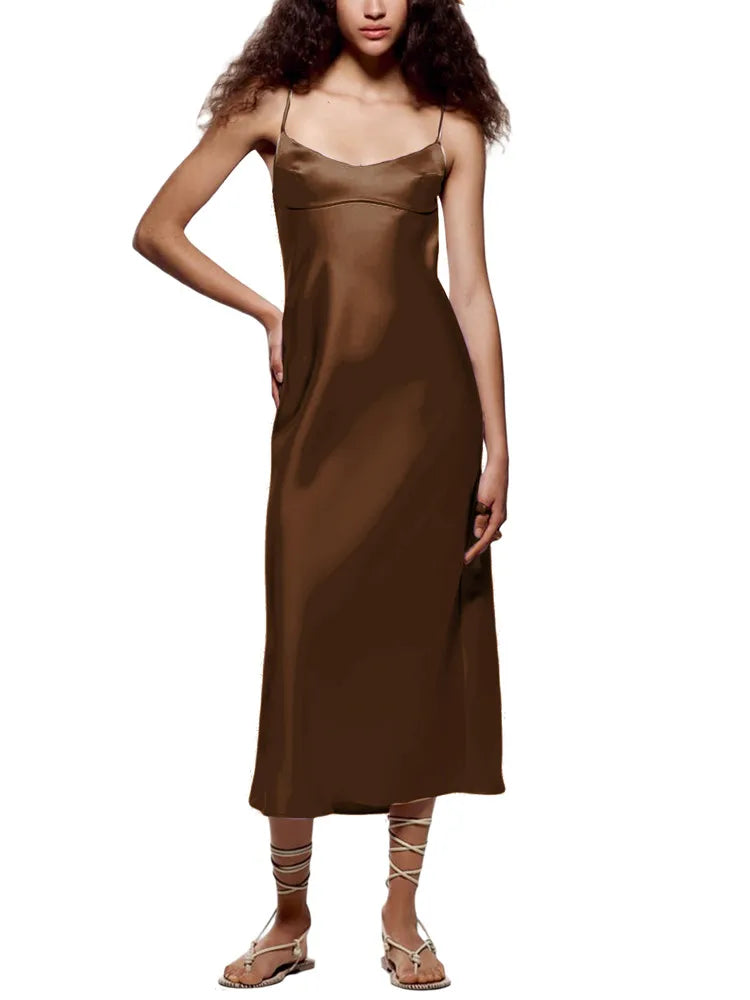 Low Cut Bodycon Spaghetti Strap Sleeveless Streetwear Maxi Dress