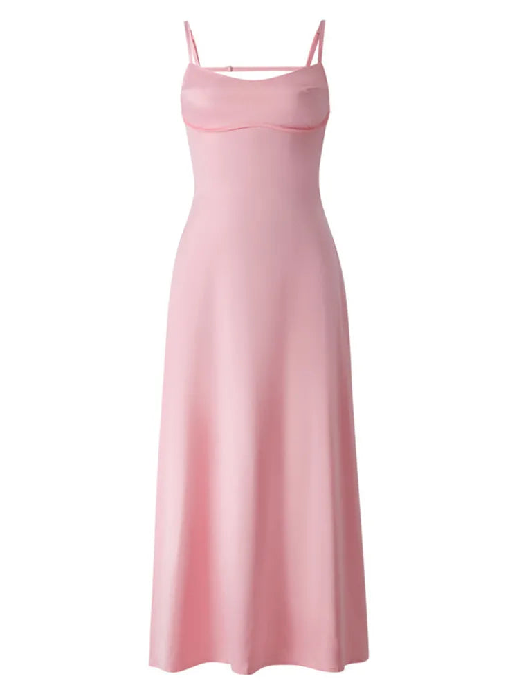 Low Cut Bodycon Spaghetti Strap Sleeveless Streetwear Maxi Dress