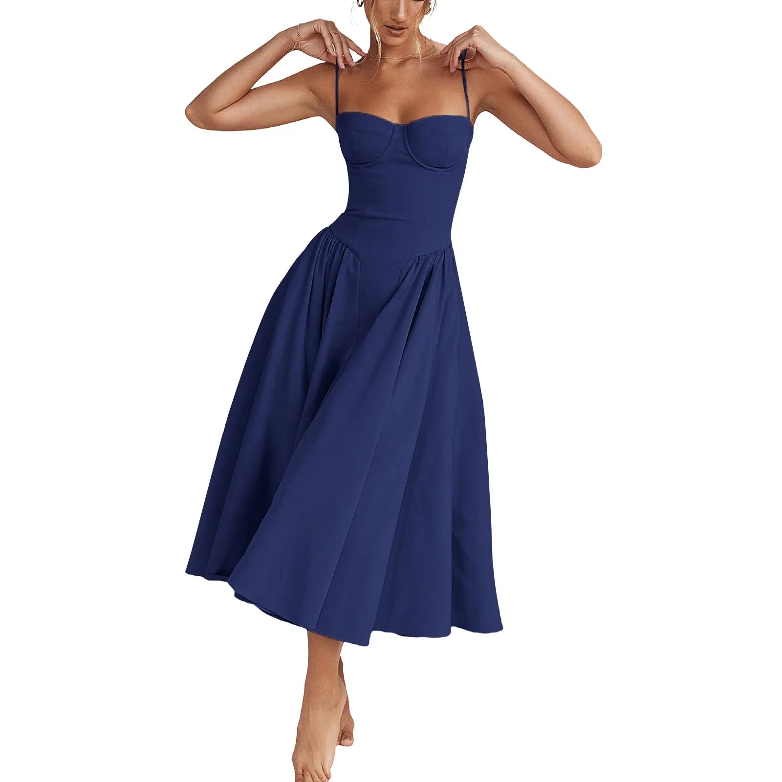 Side Pocket Low Cut Cami Midi Dress