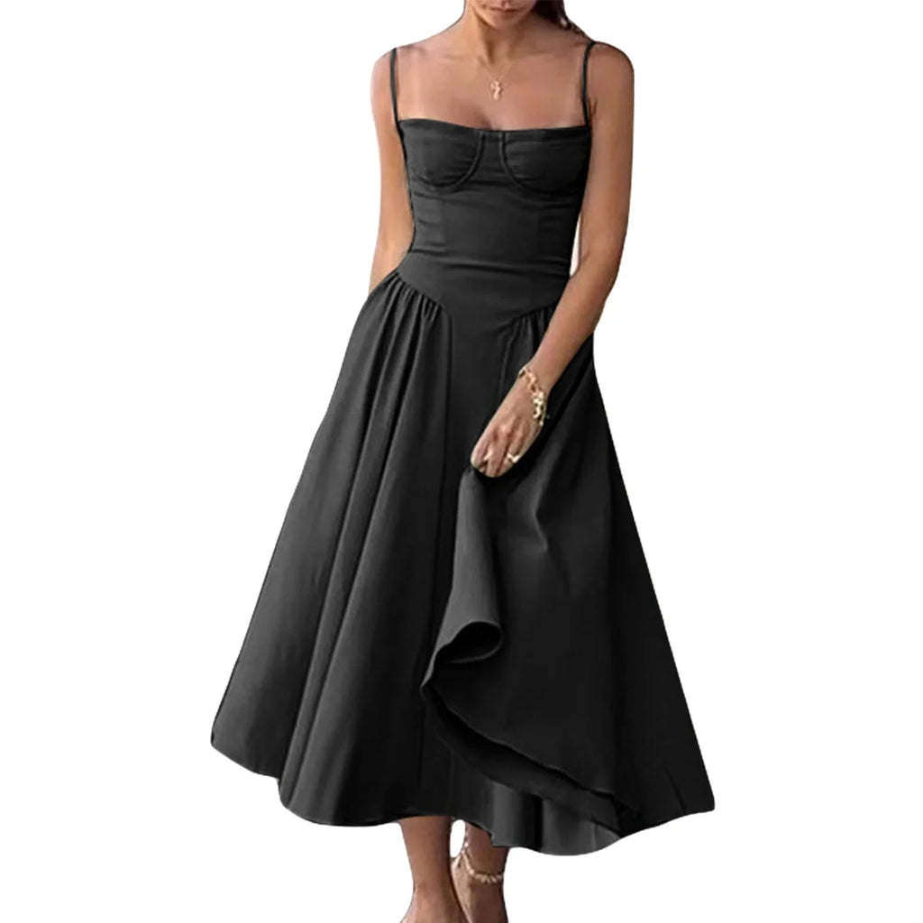 Side Pocket Low Cut Cami Midi Dress