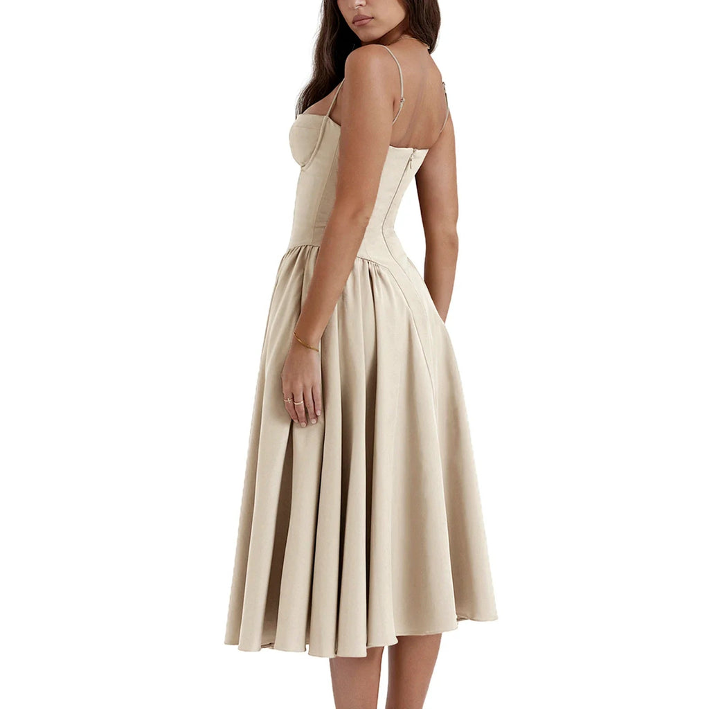 Side Pocket Low Cut Cami Midi Dress