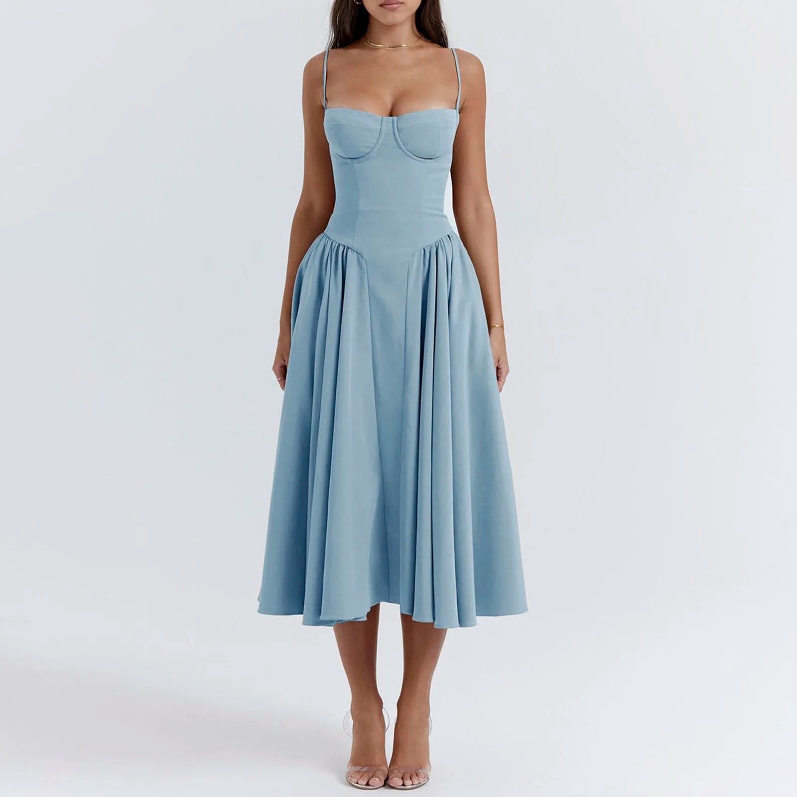 Side Pocket Low Cut Cami Midi Dress