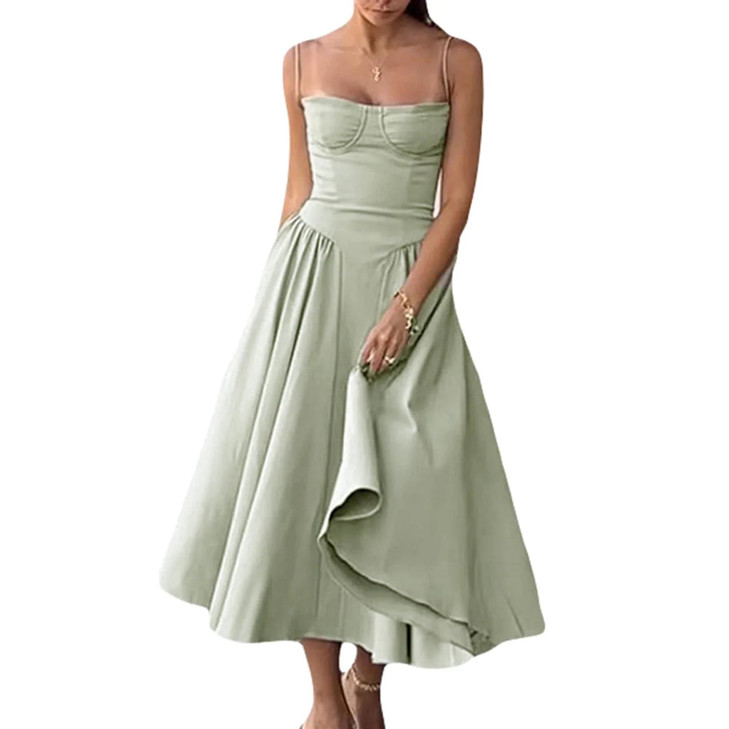 Side Pocket Low Cut Cami Midi Dress