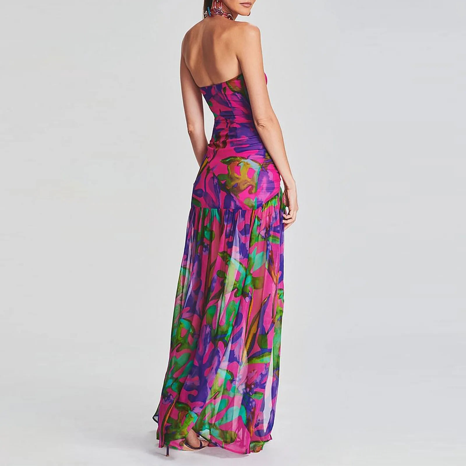 Tube Top Strapless Backless Mesh Patchwork Maxi Dress