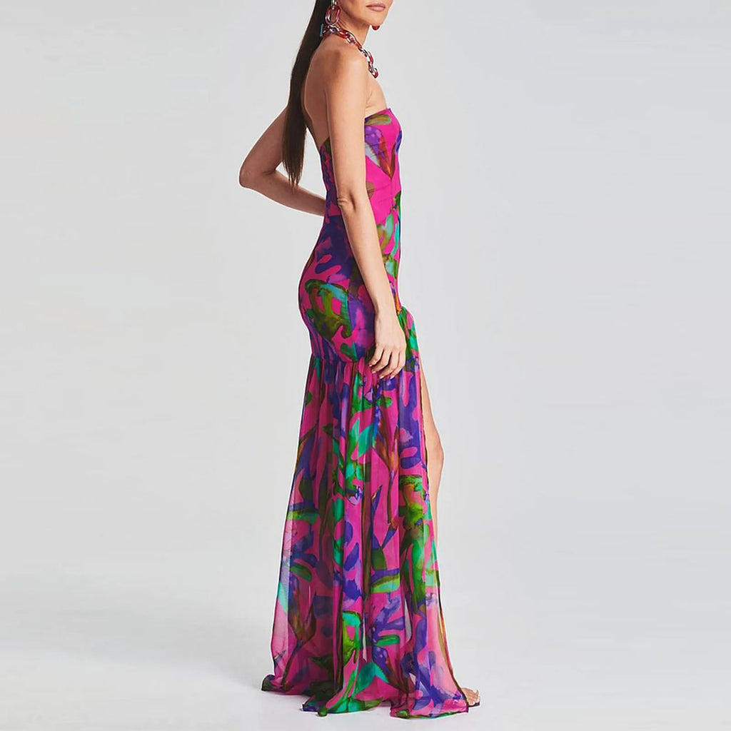 Tube Top Strapless Backless Mesh Patchwork Maxi Dress