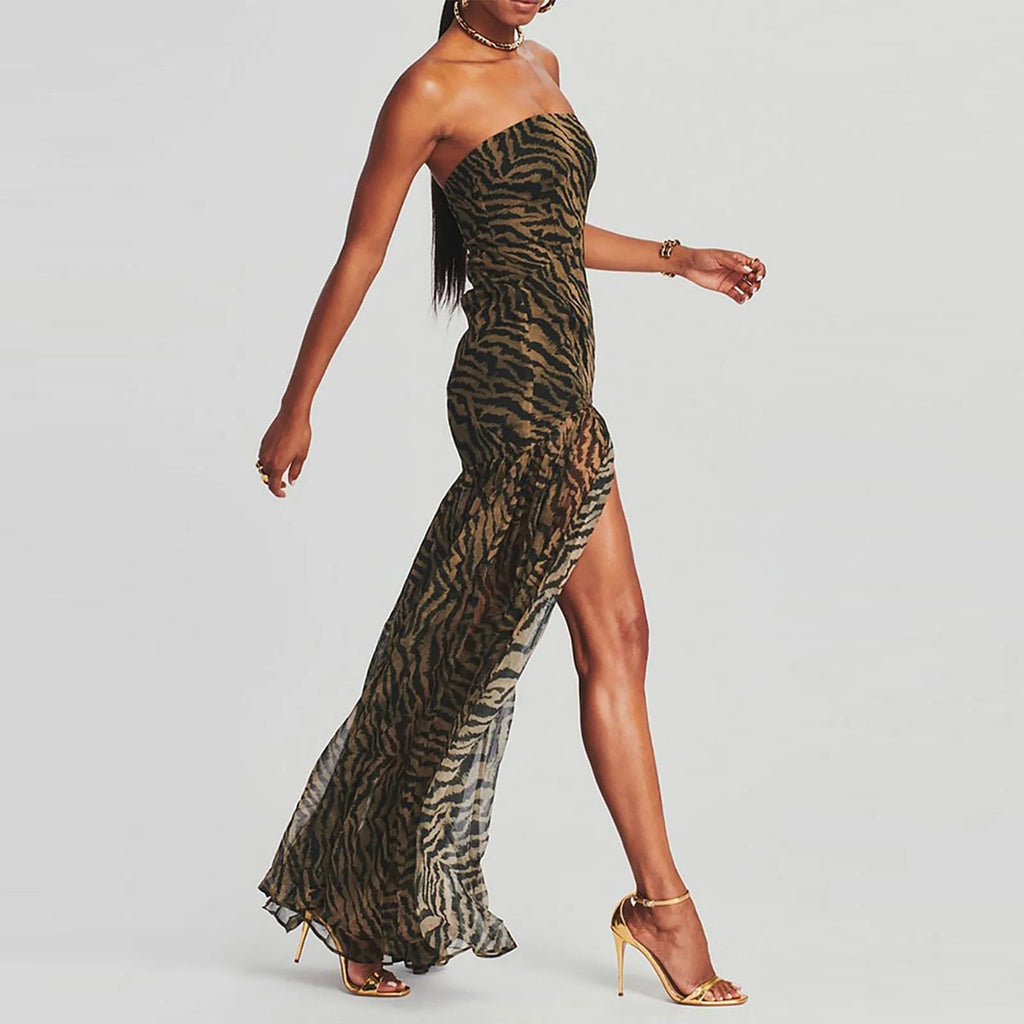 Tube Top Strapless Backless Mesh Patchwork Maxi Dress