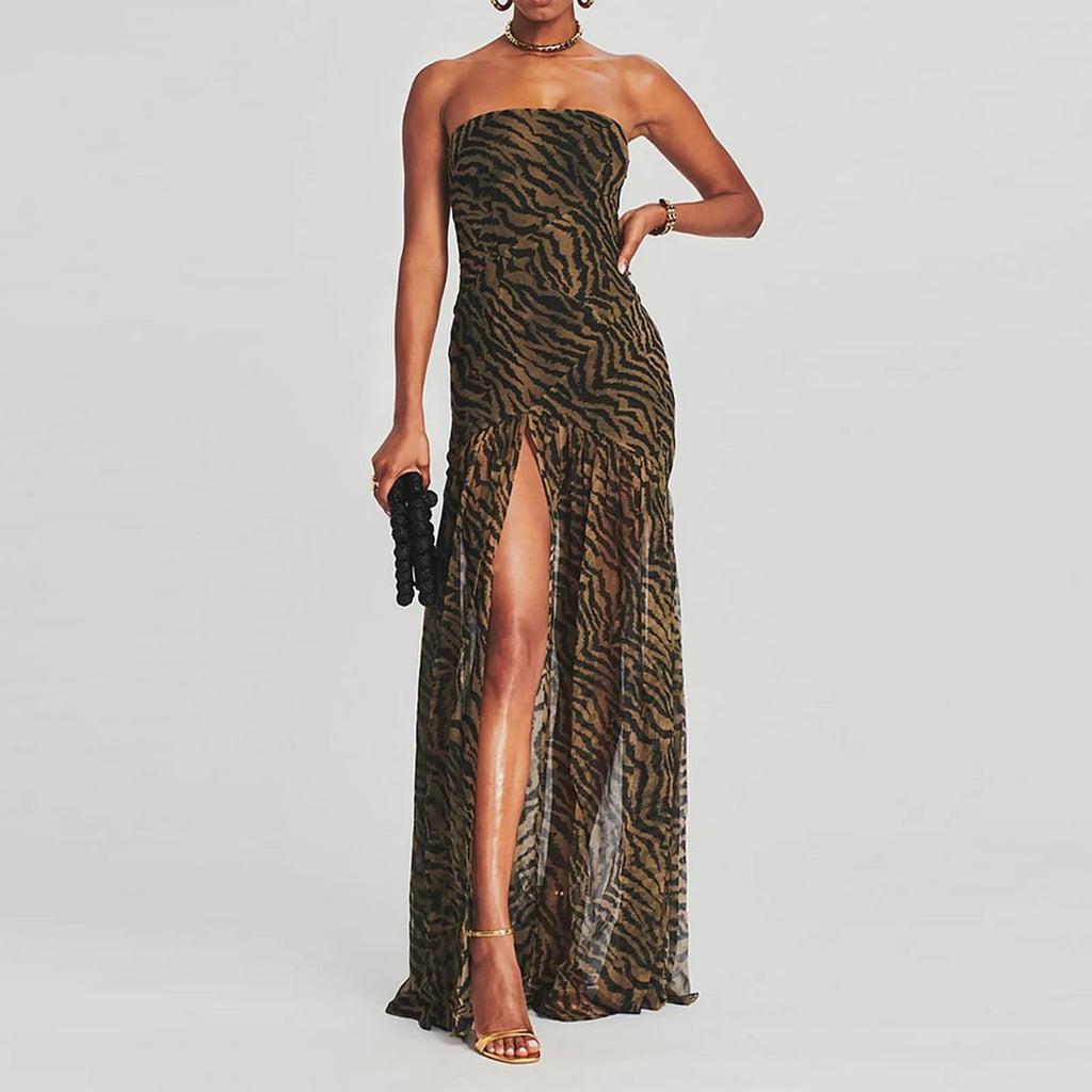 Tube Top Strapless Backless Mesh Patchwork Maxi Dress
