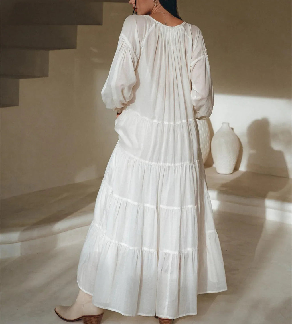 Puff Sleeve Ruffle Tiered Beach Midi Dress