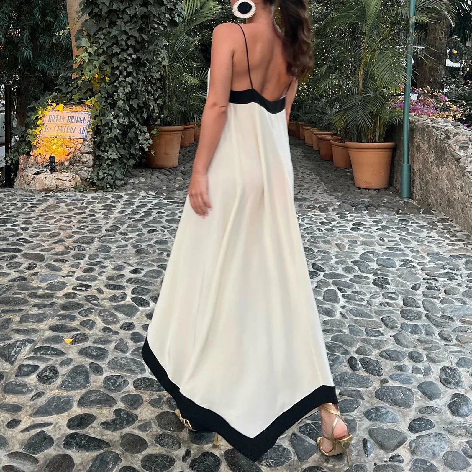 Patchwork Low Back Ruffled Beach Midi Dress