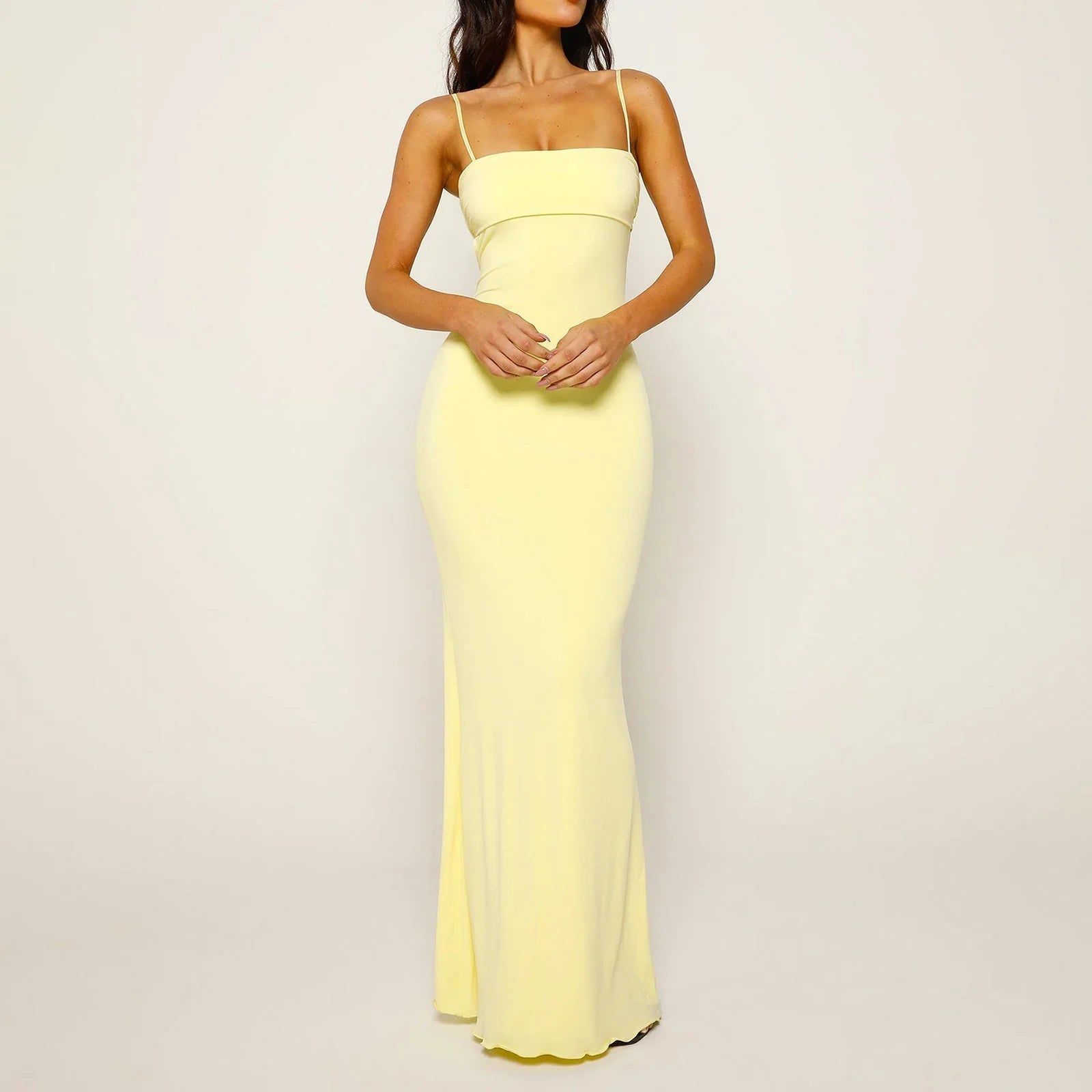 Fit Square Neck Adjustable Spaghetti Strap Maxi Dress