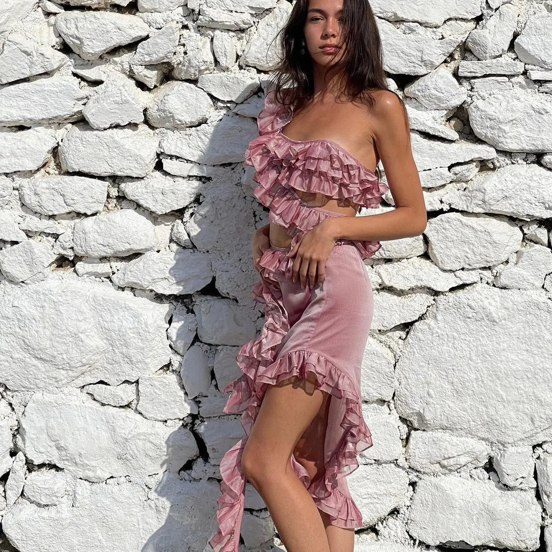 Ruffle Trim Mesh See Through Beach Mini Dress