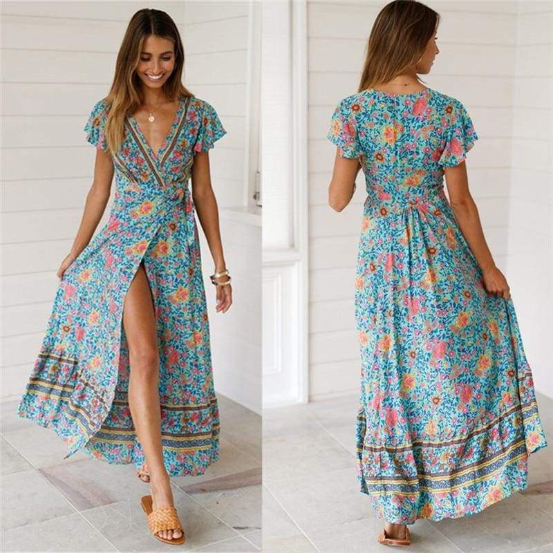 Floral Print Open Back Maxi Dress