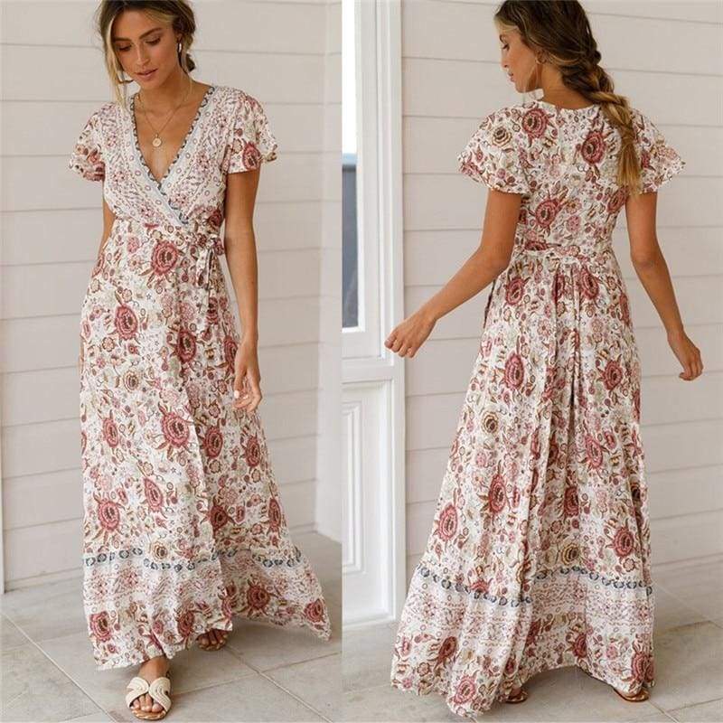 Floral Print Open Back Maxi Dress