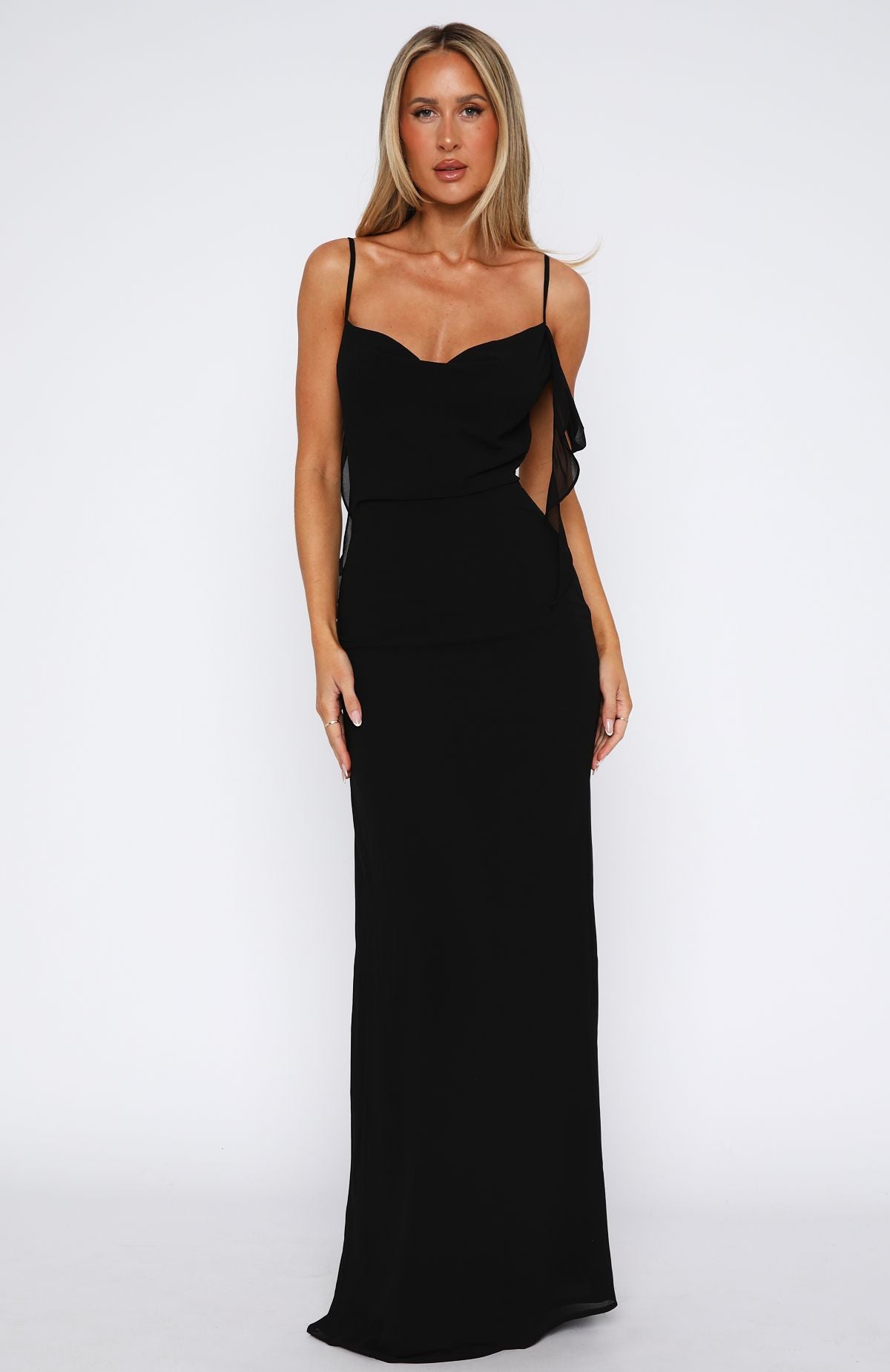 Black Love Blossoms Evening Maxi Dress