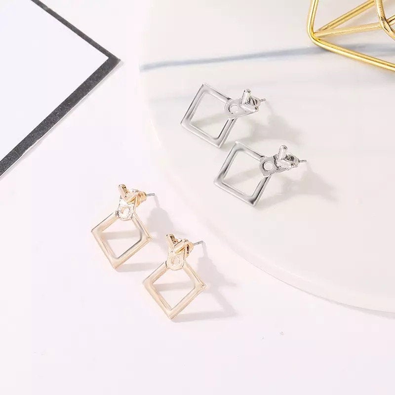 Squared Triangle Gold Earring