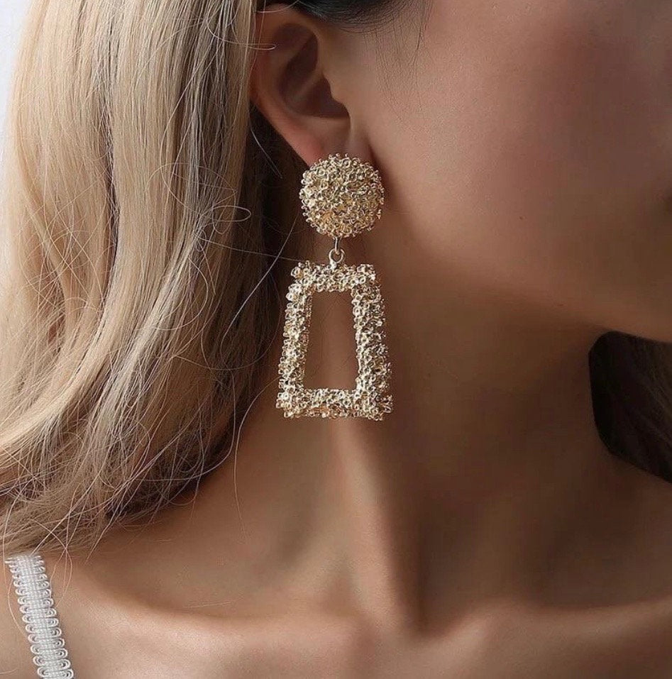Rectangle Textured Statement Earring