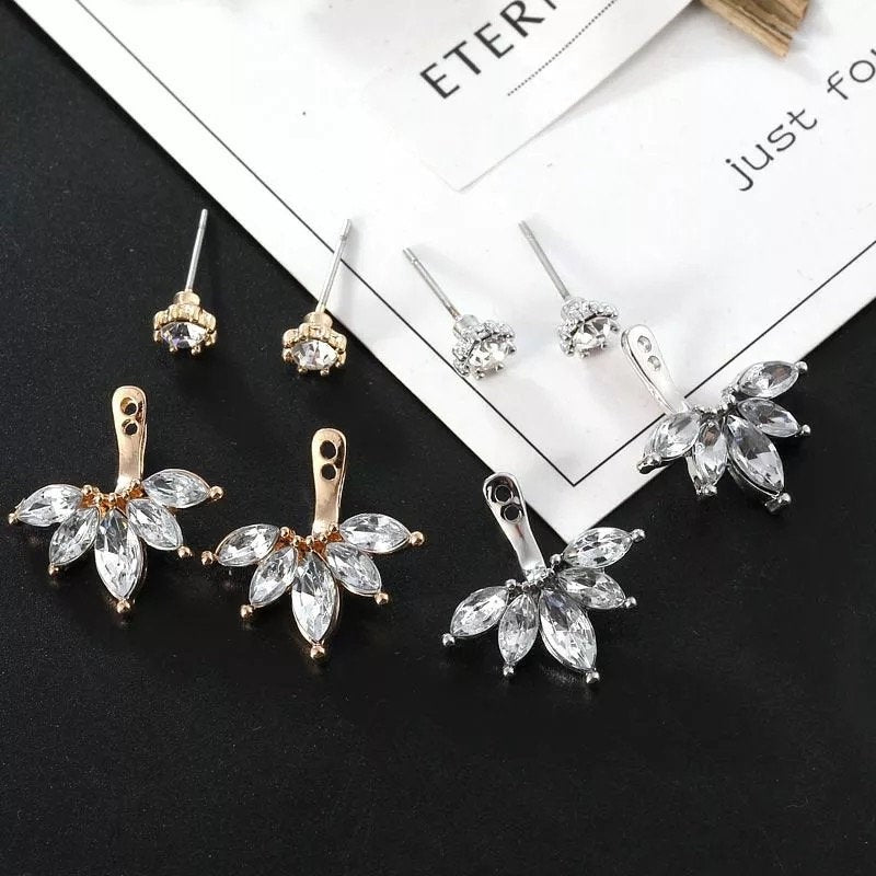 Spiked Flower Crystal Ear Jacket Earring
