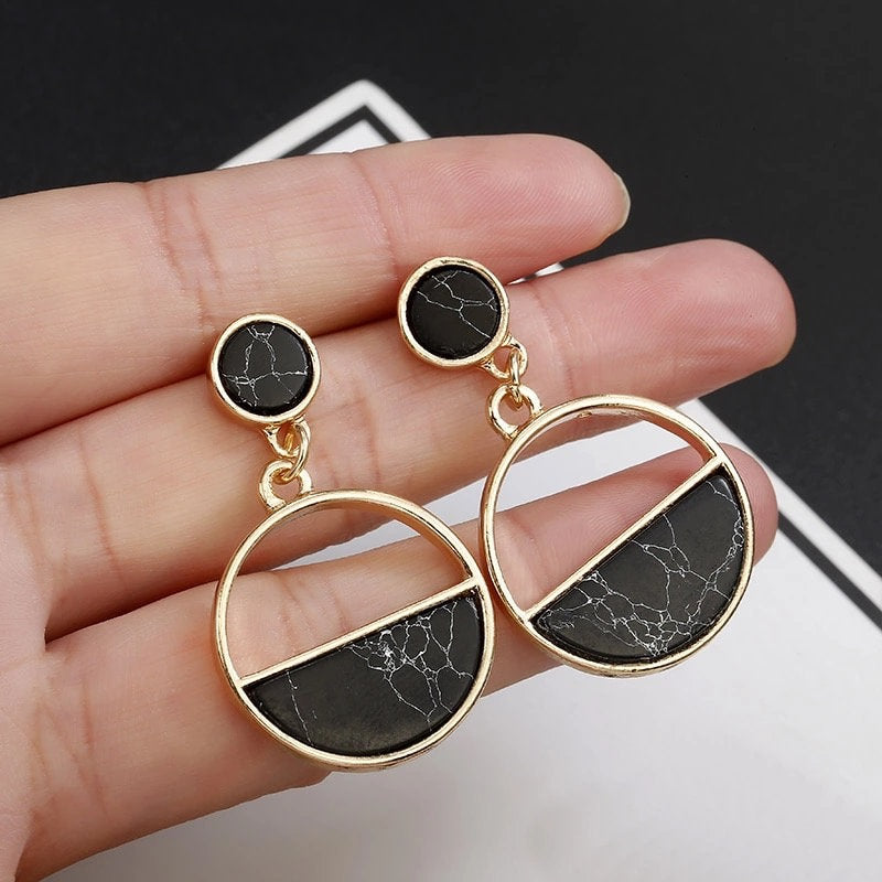 Black White Marble Earring