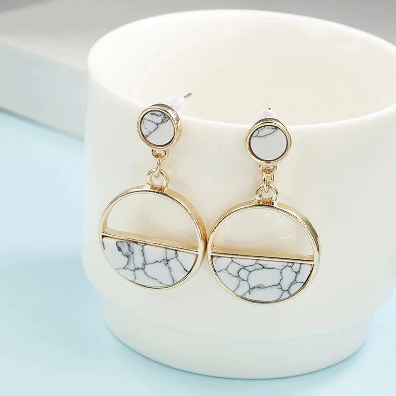 Black White Marble Earring