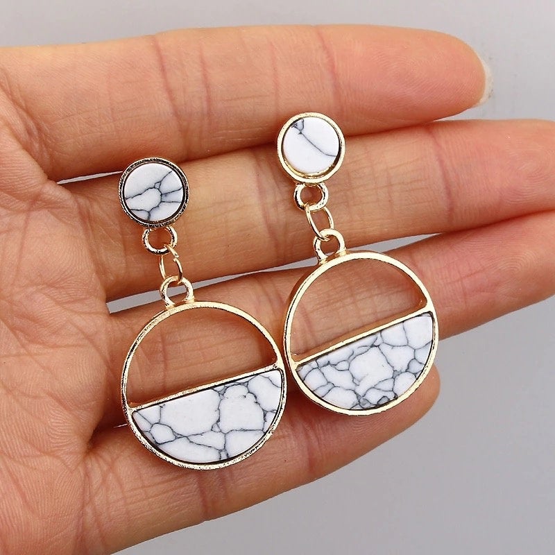 Black White Marble Earring