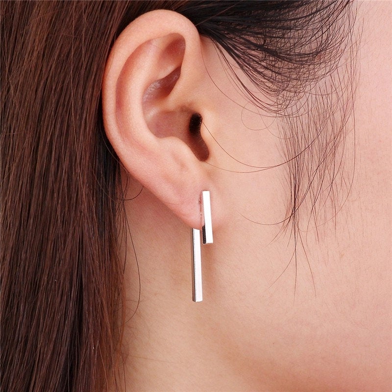 Geometric Bar Ear Jacket Silver Earring