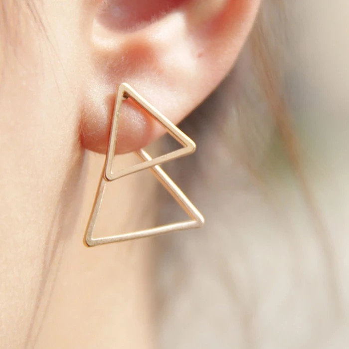 Double Triangle Gold Earring