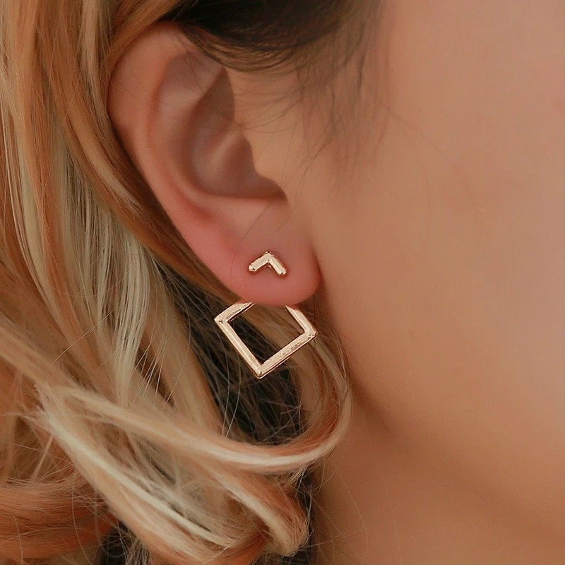 Squared Triangle Gold Earring