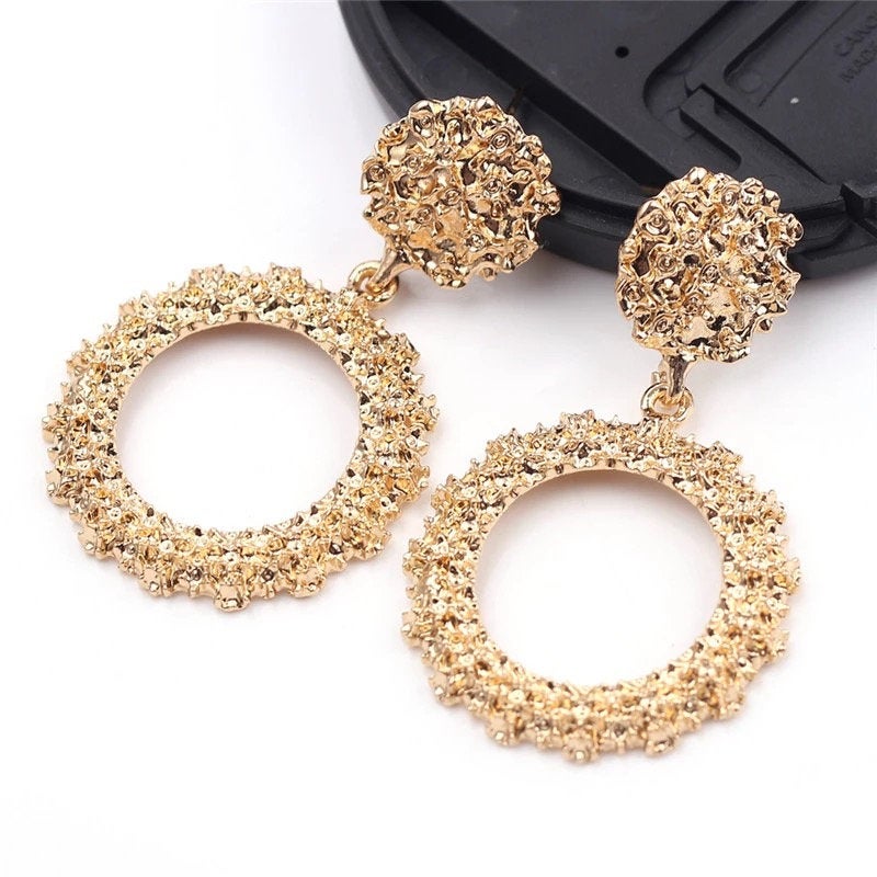 Textured Hoop Stud Metal Earring