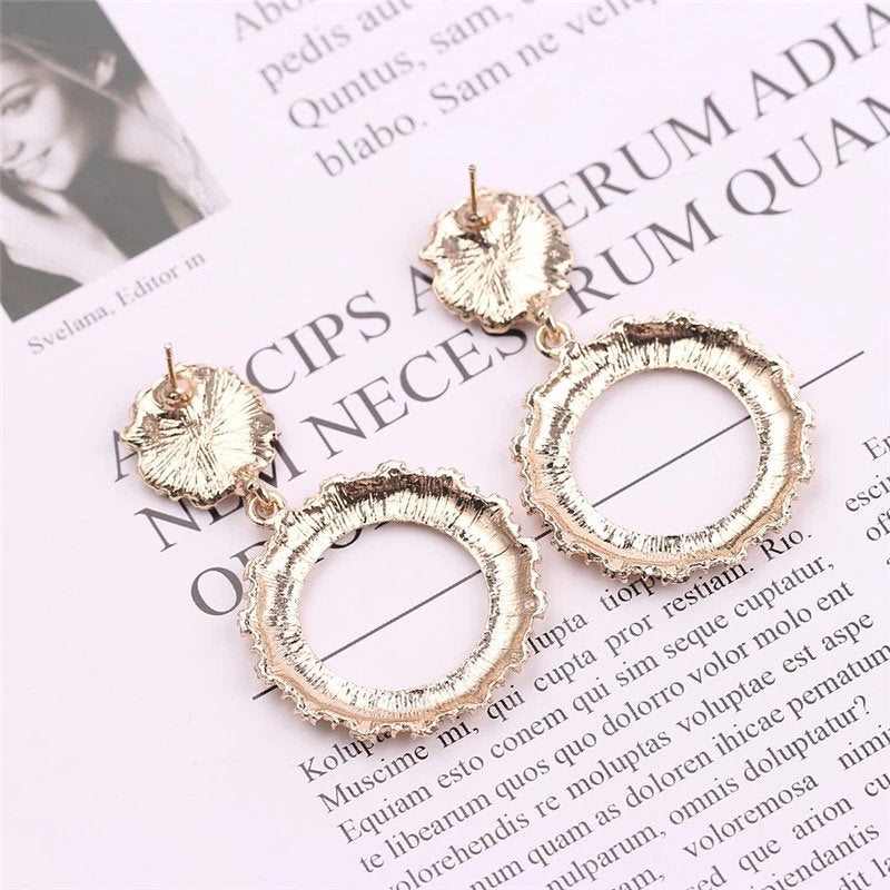 Textured Hoop Stud Metal Earring
