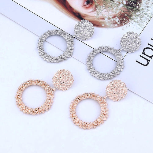 Textured Hoop Stud Metal Earring