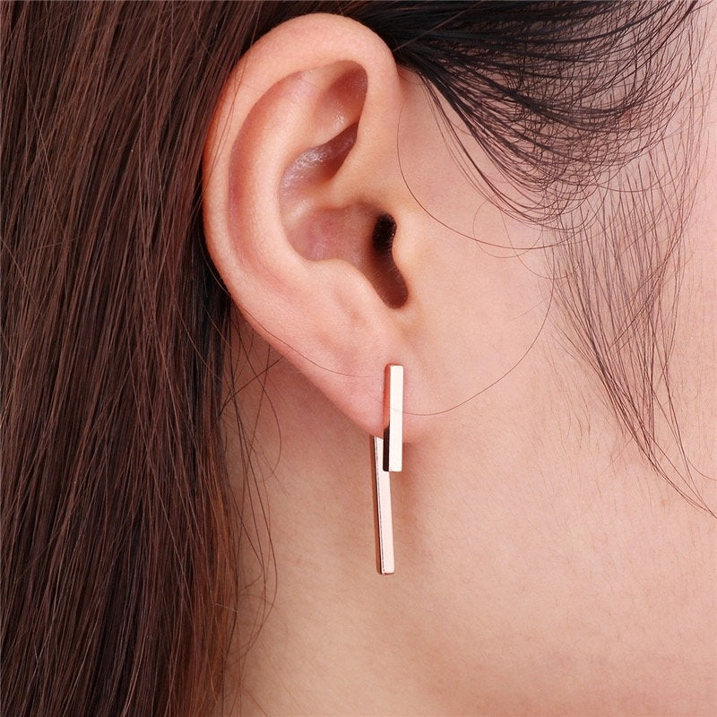 Geometric Bar Ear Jacket Silver Earring