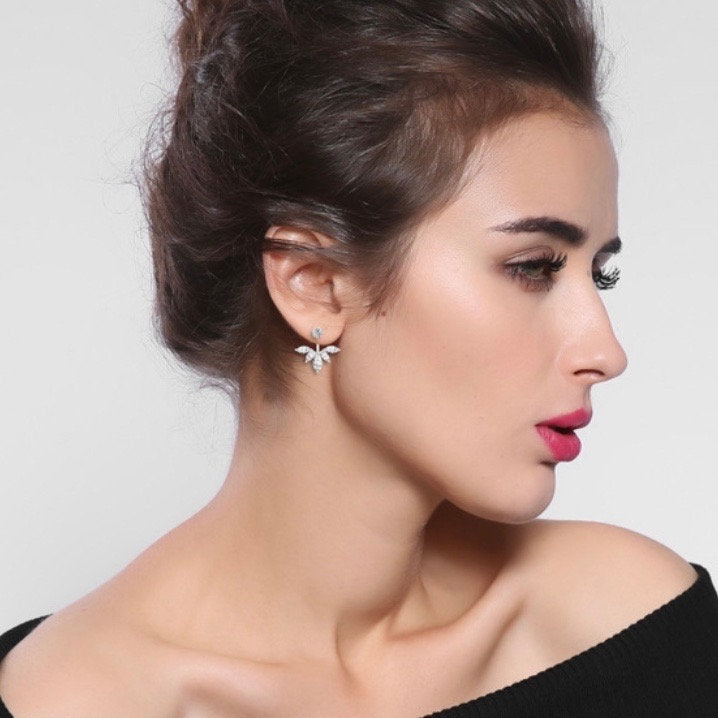 Spiked Flower Crystal Ear Jacket Earring