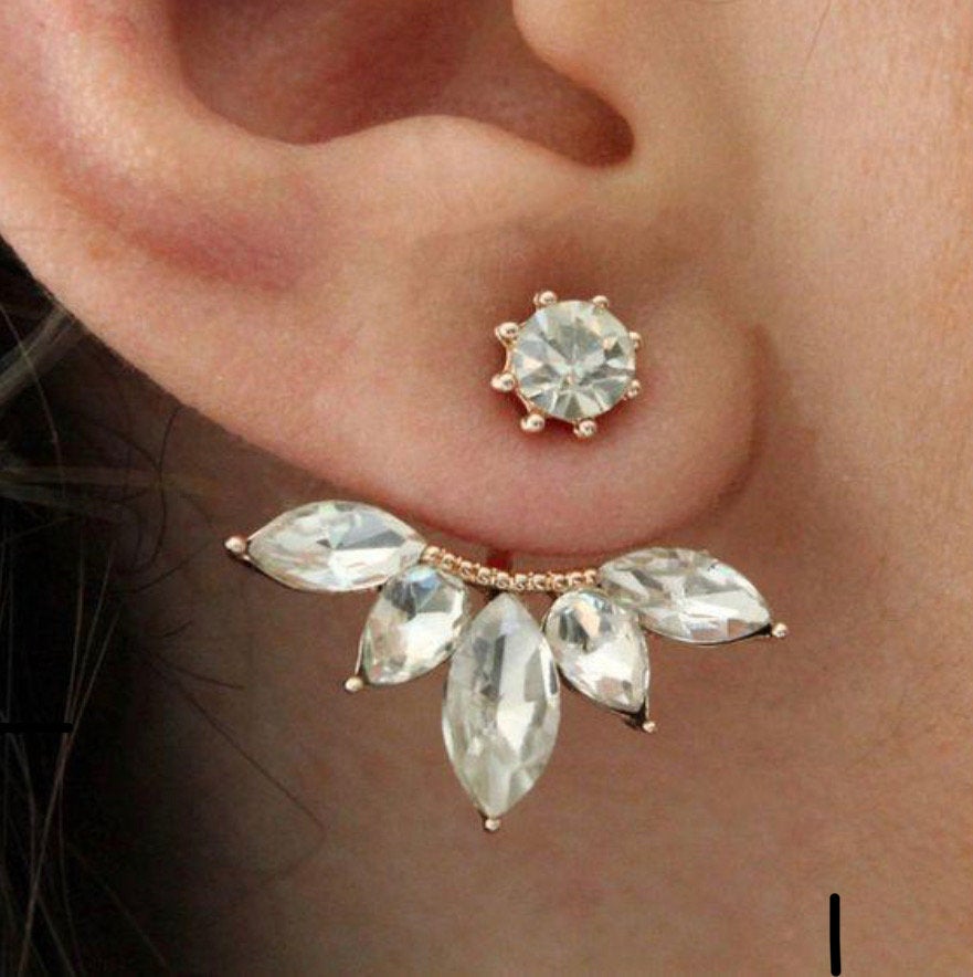 Spiked Flower Crystal Ear Jacket Earring
