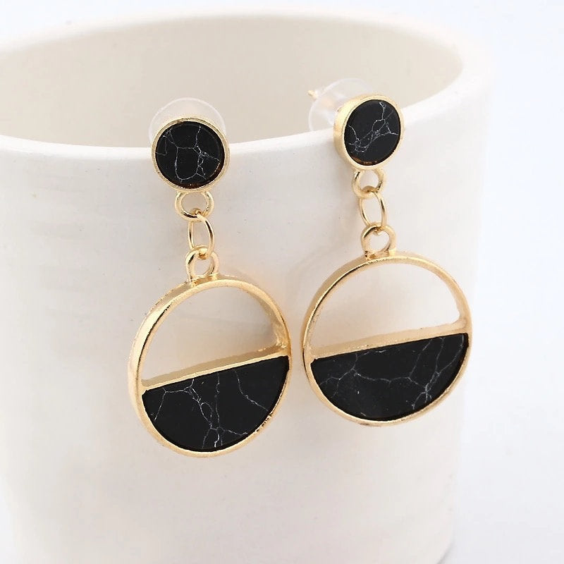 Black White Marble Earring